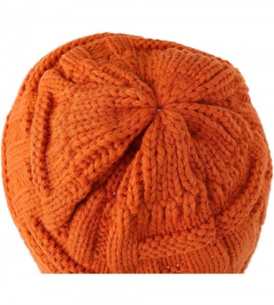 Skullies & Beanies Women Winter Beanie Cabled Checker Pattern Knit Hat Button Strap Cap - Orange - CS129NHA5ZV $9.93