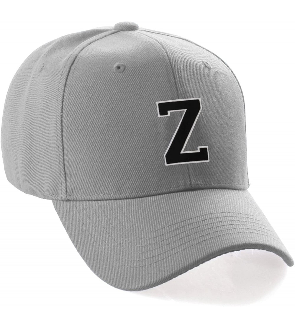 Baseball Caps Classic Baseball Hat Custom A to Z Initial Team Letter- Lt Gray Cap White Black - Letter Z - C418IDWM3OC $14.18