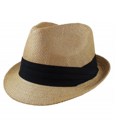 Fedoras Summer Fedora Panama Straw Hats with Black Band - Tan - CE1827886A2 $23.57