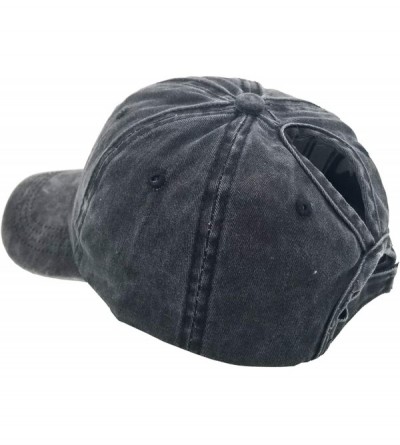 Baseball Caps Ponytail Baseball Hat Distressed Retro Washed Cotton Twill - Black+denim Blue - C718NMS3K97 $36.05