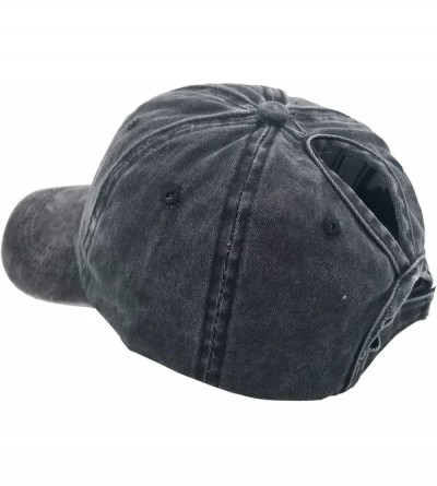 Baseball Caps Ponytail Baseball Hat Distressed Retro Washed Cotton Twill - Black+denim Blue - C718NMS3K97 $14.98