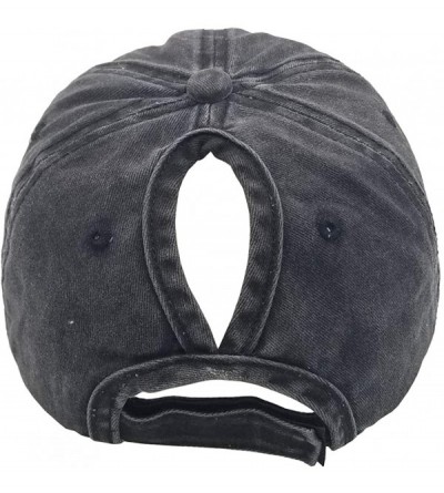 Baseball Caps Ponytail Baseball Hat Distressed Retro Washed Cotton Twill - Black+denim Blue - C718NMS3K97 $36.05