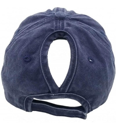 Baseball Caps Ponytail Baseball Hat Distressed Retro Washed Cotton Twill - Black+denim Blue - C718NMS3K97 $14.98