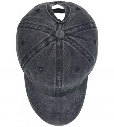 Baseball Caps Ponytail Baseball Hat Distressed Retro Washed Cotton Twill - Black+denim Blue - C718NMS3K97 $14.98