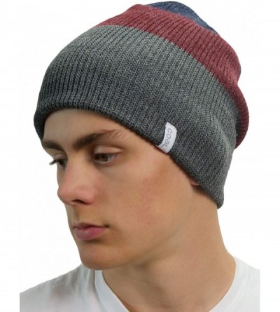 Skullies & Beanies mens the Frena Fine Knit Striped Beanie Hat - Charcoal Stripe - CU18YEEDQ78 $18.26