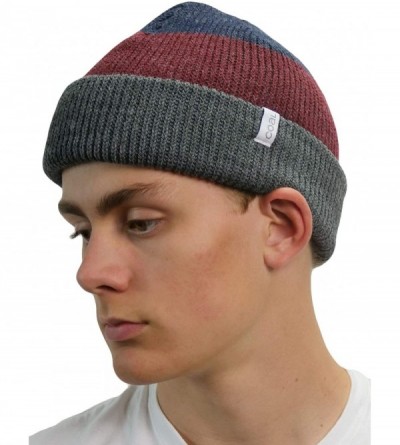 Skullies & Beanies mens the Frena Fine Knit Striped Beanie Hat - Charcoal Stripe - CU18YEEDQ78 $18.26