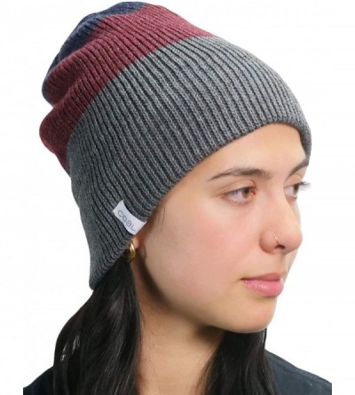 Skullies & Beanies mens the Frena Fine Knit Striped Beanie Hat - Charcoal Stripe - CU18YEEDQ78 $18.26