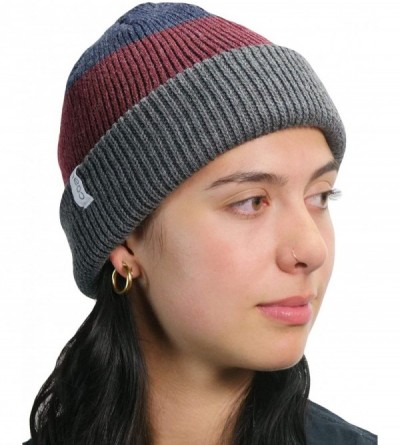 Skullies & Beanies mens the Frena Fine Knit Striped Beanie Hat - Charcoal Stripe - CU18YEEDQ78 $18.26