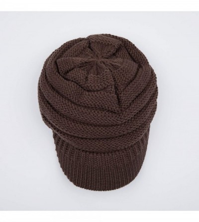 Skullies & Beanies Hatsandscarf Exclusives Women's Ribbed Knit Hat with Brim (YJ-131) - Brown With Ponytail Holder - CX18XGK3...