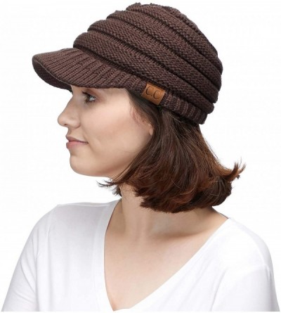 Skullies & Beanies Hatsandscarf Exclusives Women's Ribbed Knit Hat with Brim (YJ-131) - Brown With Ponytail Holder - CX18XGK3...