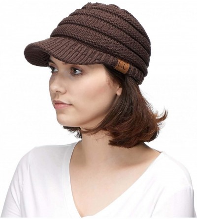 Skullies & Beanies Hatsandscarf Exclusives Women's Ribbed Knit Hat with Brim (YJ-131) - Brown With Ponytail Holder - CX18XGK3...
