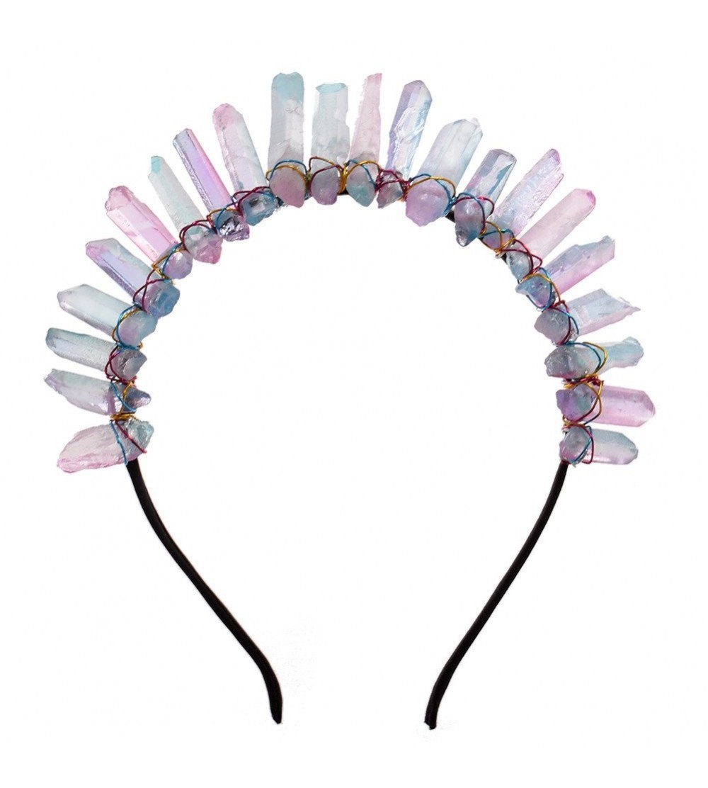 Headbands Raw Crystal Quartz Tiara Mermaid Crown Headband - Full Crown-03 - CA189ZRZ7GT $27.66