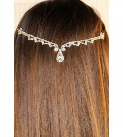 Headbands Women's Teardrop Crystal Rhinestone Tikka Hair Comb Circlete Diadem Head Chain Crown Tiara - Silver Tone - C6182M9I...