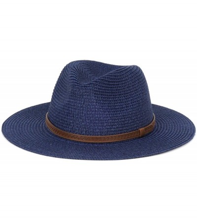 Sun Hats Womens Foldable Summer Straw Hat Beach Cap Fedora Sun Beach hat UPF50+ - Fashion Navy Blue - CK18O78CLTY $31.85