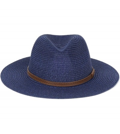 Sun Hats Womens Foldable Summer Straw Hat Beach Cap Fedora Sun Beach hat UPF50+ - Fashion Navy Blue - CK18O78CLTY $11.24