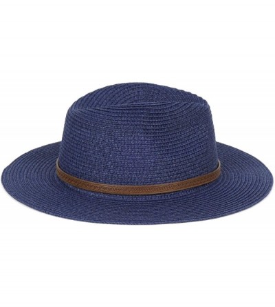 Sun Hats Womens Foldable Summer Straw Hat Beach Cap Fedora Sun Beach hat UPF50+ - Fashion Navy Blue - CK18O78CLTY $11.24