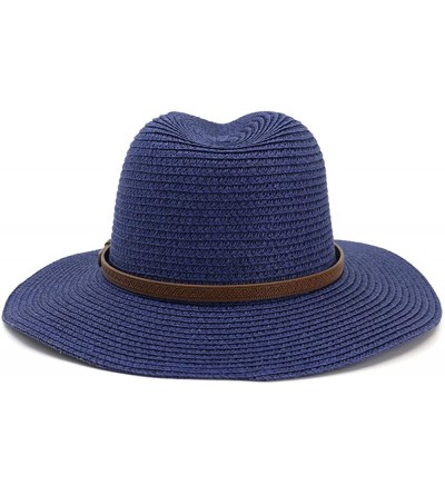 Sun Hats Womens Foldable Summer Straw Hat Beach Cap Fedora Sun Beach hat UPF50+ - Fashion Navy Blue - CK18O78CLTY $11.24