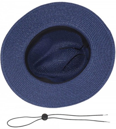 Sun Hats Womens Foldable Summer Straw Hat Beach Cap Fedora Sun Beach hat UPF50+ - Fashion Navy Blue - CK18O78CLTY $11.24