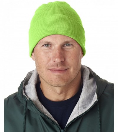 Skullies & Beanies Mens Knit Beanie with Cuff (8130) - Lime Green - CX12FL4Y7CD $8.09