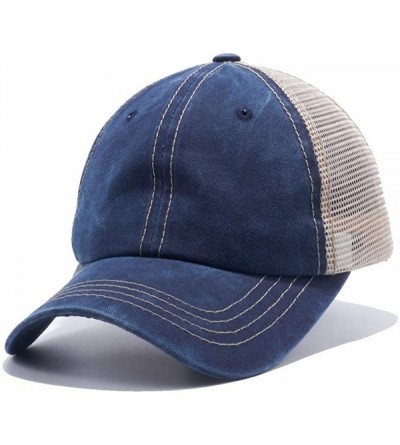 Baseball Caps Plain Dyed Trucker Dad Hat Unstructured Buckle Strap Baseball Cap - Navy Blue - CV18D9S05R9 $11.63