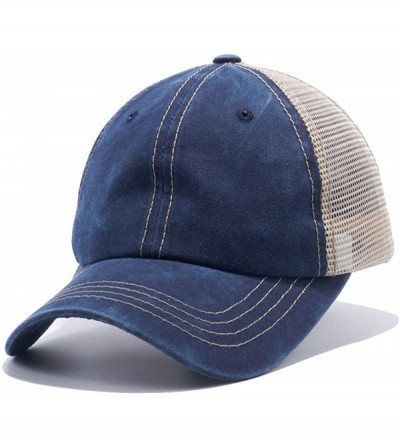 Baseball Caps Plain Dyed Trucker Dad Hat Unstructured Buckle Strap Baseball Cap - Navy Blue - CV18D9S05R9 $11.63