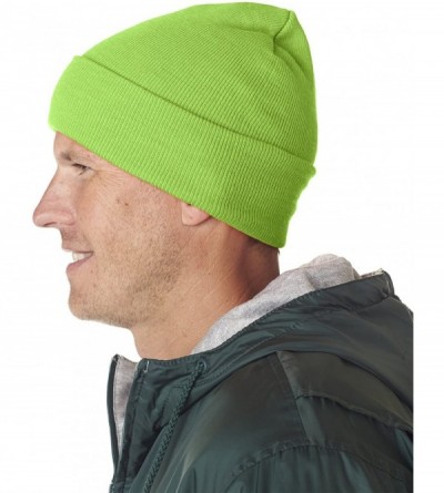 Skullies & Beanies Mens Knit Beanie with Cuff (8130) - Lime Green - CX12FL4Y7CD $8.09