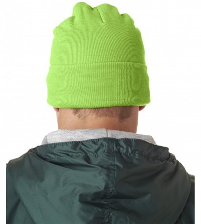 Skullies & Beanies Mens Knit Beanie with Cuff (8130) - Lime Green - CX12FL4Y7CD $8.09