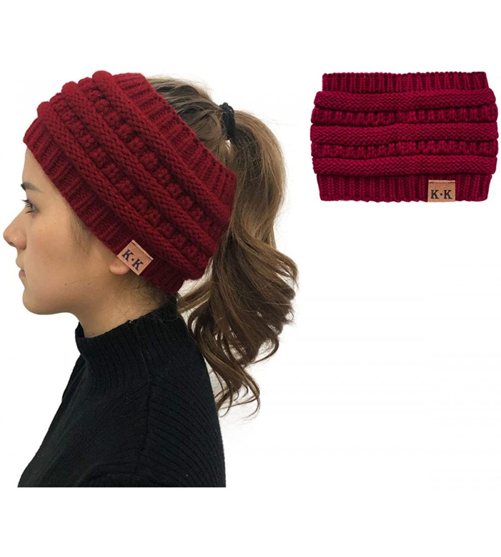 Headbands Womens Beanie Hats - Womens Stretchy Horsetail Hats Skullies Messy Bun Beanie Hats Winter Head Warmer for Women - C...