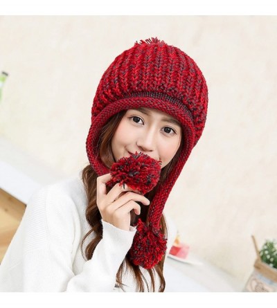 Skullies & Beanies Women Winter Peruvian Beanie Hat Ski Cap Fleece Lined Ear Flaps Dual Layered Pompoms - A19-013-red - C4186...