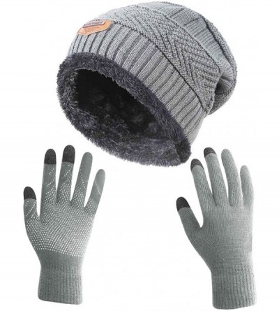 Skullies & Beanies Winter Slouchy Beanie Gloves for Women Knit Hats Skull Caps Touch Screen - Hat+gloves (Light Grey) - C5188...