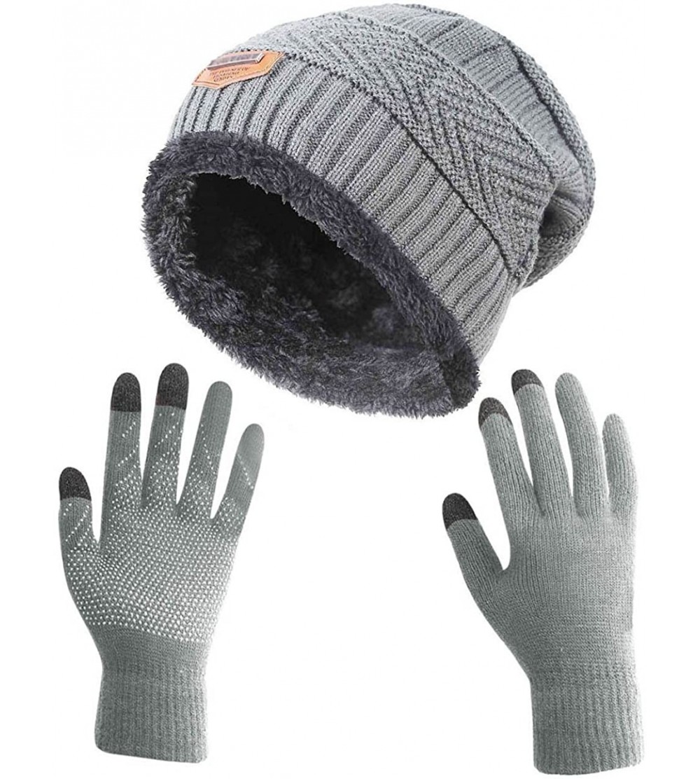 Skullies & Beanies Winter Slouchy Beanie Gloves for Women Knit Hats Skull Caps Touch Screen - Hat+gloves (Light Grey) - C5188...