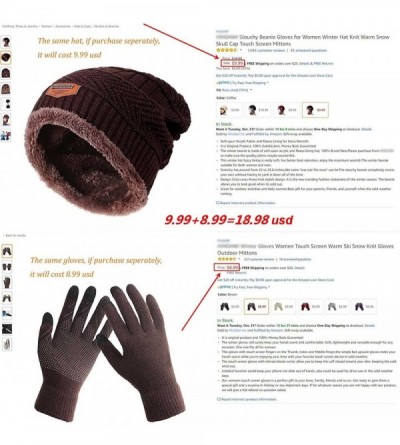 Skullies & Beanies Winter Slouchy Beanie Gloves for Women Knit Hats Skull Caps Touch Screen - Hat+gloves (Light Grey) - C5188...