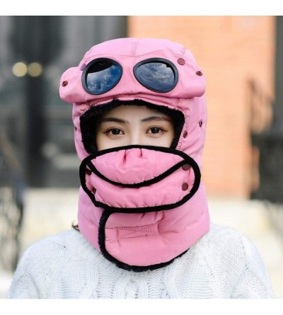 Balaclavas Unisex Warm Waterproof Trapper Hat Ear Flap Thermal Neck Warmer Winter Hat with Goggles - Pink - C418ARN6050 $18.70