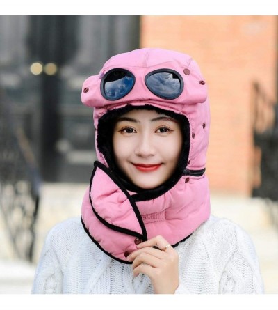 Balaclavas Unisex Warm Waterproof Trapper Hat Ear Flap Thermal Neck Warmer Winter Hat with Goggles - Pink - C418ARN6050 $18.70