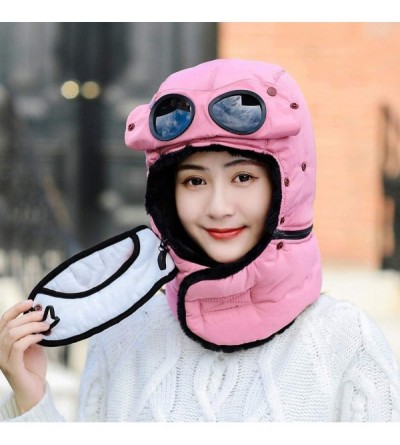 Balaclavas Unisex Warm Waterproof Trapper Hat Ear Flap Thermal Neck Warmer Winter Hat with Goggles - Pink - C418ARN6050 $18.70