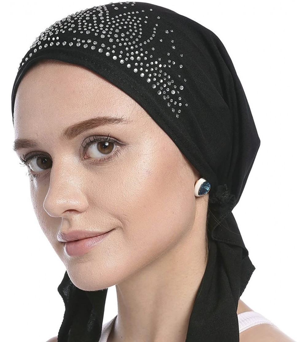 Headbands Turban Women Hat Headband Islamic Head Wrap Bonnet Headscarf Muslim Cap Bandana - Black - CD18ES0D6RY $8.98