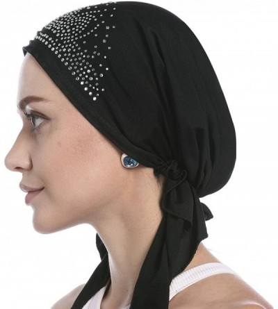 Headbands Turban Women Hat Headband Islamic Head Wrap Bonnet Headscarf Muslim Cap Bandana - Black - CD18ES0D6RY $8.98