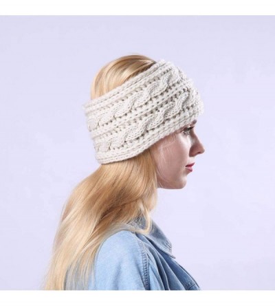 Cold Weather Headbands Winter Warm Button Headband Women Wool Knit Crochet Twist Hair Band Sport Headwrap Ear Warmer - Beige ...