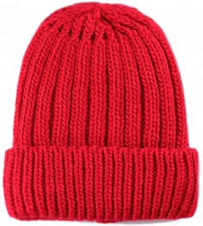 Skullies & Beanies Winter Big Slouchy Chunky Thick Stretch Knit Beanie Fleece Lined Beanie Without Pom Hat - 1. Straight Red ...