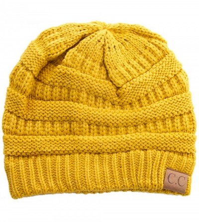 Skullies & Beanies 3pc Set Trendy Warm Chunky Soft Stretch Cable Knit Beanie Scarves Gloves Set - Mustard - CZ187GOS6DK $38.78