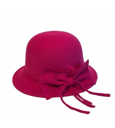 Bucket Hats Women's Vintage Style Wool Cloche Bucket Winter Hat - Rose Red - CU12N76JIY5 $11.93