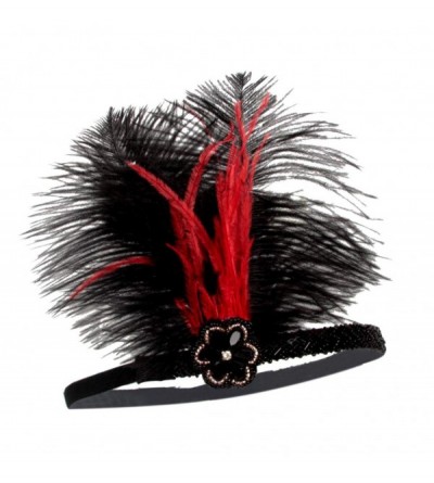 Headbands 1920s Flapper Feather Headband - Novelty Rhinestone 20s Headpiece for Women Girls - Black/Red - CK18Y4G4DRK $12.73