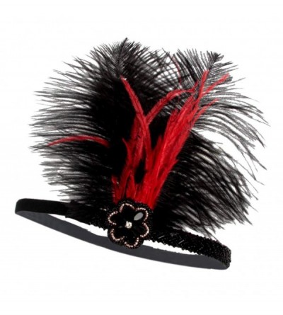 Headbands 1920s Flapper Feather Headband - Novelty Rhinestone 20s Headpiece for Women Girls - Black/Red - CK18Y4G4DRK $12.73