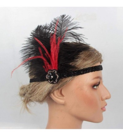 Headbands 1920s Flapper Feather Headband - Novelty Rhinestone 20s Headpiece for Women Girls - Black/Red - CK18Y4G4DRK $12.73