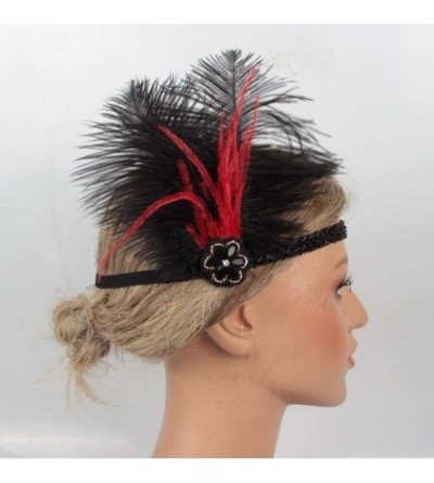 Headbands 1920s Flapper Feather Headband - Novelty Rhinestone 20s Headpiece for Women Girls - Black/Red - CK18Y4G4DRK $12.73
