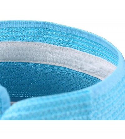 Visors Straw Wide Brim Foldable Roll Up Floppy Visor Sun Hat with Bow - Baby Blue - CT12GYNC38F $12.02