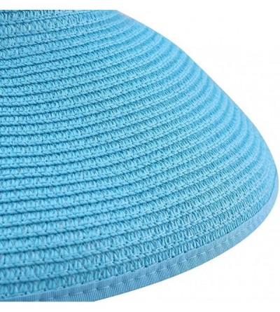 Visors Straw Wide Brim Foldable Roll Up Floppy Visor Sun Hat with Bow - Baby Blue - CT12GYNC38F $12.02