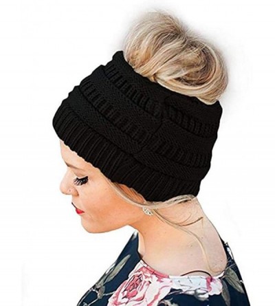 Skullies & Beanies Unisex Fashion Bun Ponytail Soft Stretch Winter Beanie Tail Hat Hats & Caps - Black - CY1920RY69W $23.08