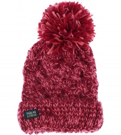 Skullies & Beanies Women's Sherpa Lined Knit Pom Pom Beanie Hat - Burgundy- Rose - CL18A6GU4GD $11.99