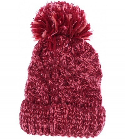 Skullies & Beanies Women's Sherpa Lined Knit Pom Pom Beanie Hat - Burgundy- Rose - CL18A6GU4GD $11.99